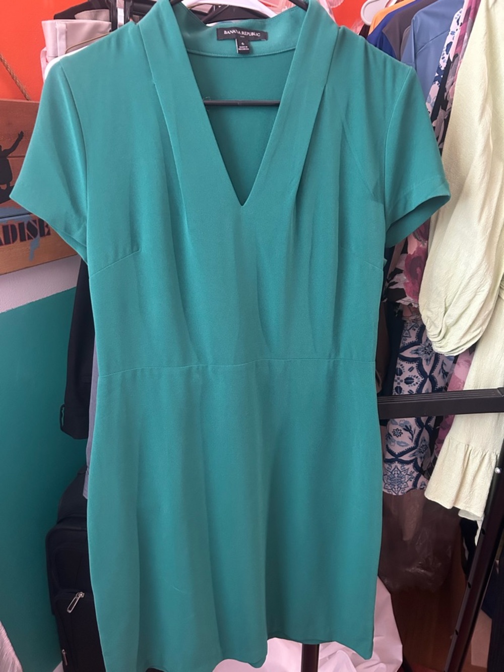 Banana Republic Green V-Neck Work Dress NWOT